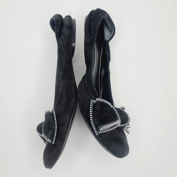 Linea Paolo Black Silver Zipper Edgy Suede Ballet Flat size 7 - Picture 3 of 14